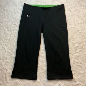 Under Armour Cropped‎ Wide Leg Athletic Leggings Women's Medium Black & Green